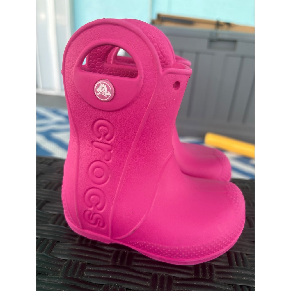 Crocs Kids Handle It Rain Boot Pink Waterproof Pull On Boots Size C6